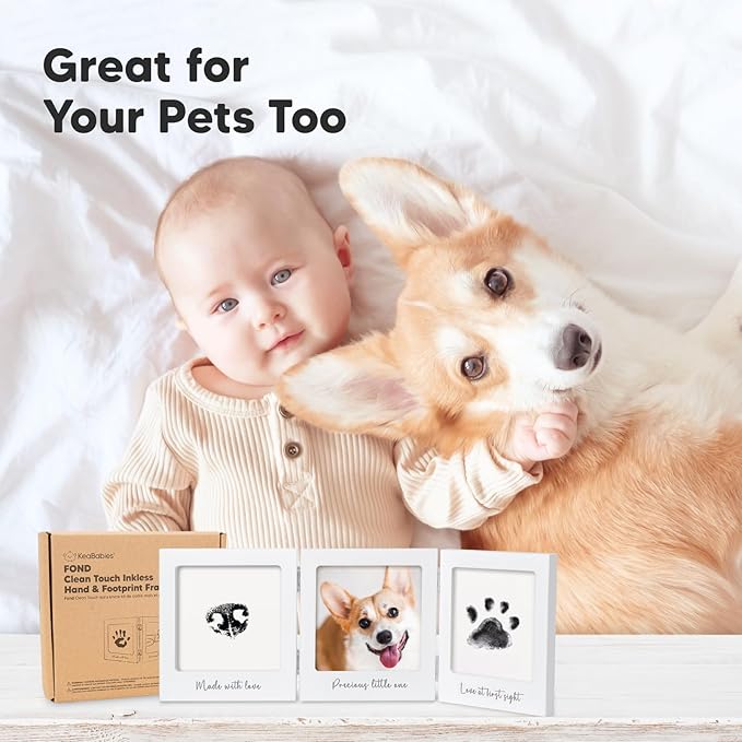 Inkless Baby Handprint and Footprint Kit for Newborn - Baby Footprint Kit, Newborn Keepsake Nursery Picture Frame,Dog Paw Print Maker, Personalized Gifts for New Mom,Showers & Registrys(White/Silver)