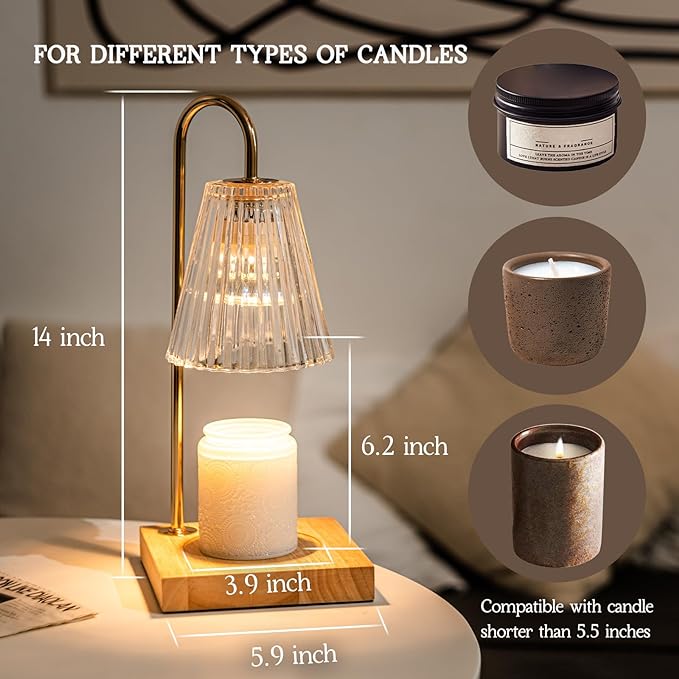 Marycele Candle Warmer with Timer, Vintage Amber Nightstand Candle Warming Lamp for Home Room Decor, Dimmable Wax Warmer for Jar Candles, Wedding Registry Gifts for Women Couples 2025