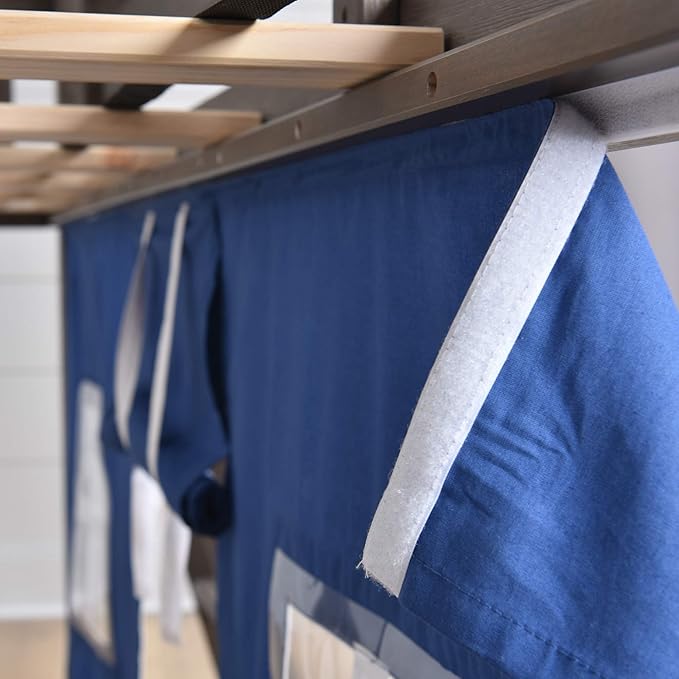 Max & Lily Underbed Privacy Curtain for Low Bunk/Loft Bed, 2 Panel Play Curtain Set - Hot Blue/White Cotton