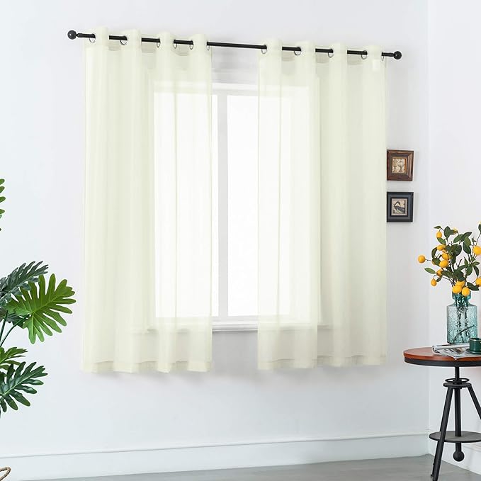 DUALIFE 45 Inches Long Voile Sheer Curtains for Nursery 2 Panels Grommet Small Windows Short Drapes Curtains for Bathroom Boys Bedroom 52 X 45 Inch Long, Ivory