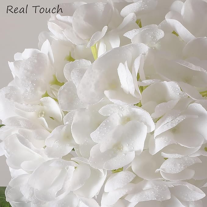 Nubry 22.44In White Hydrangea Artificial Flowers, 2Pcs Latex Faux Real Touch Large Hydrangea Flowers with Long Stems & Leaves for Home Office Decor Wedding Party Arrangements(White)