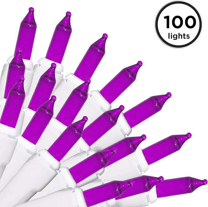 Brite Star 100 Count Mini String Christmas Lights, Purple - 22 feet Indoor/Outdoor Christmas Tree Lights with White Wire