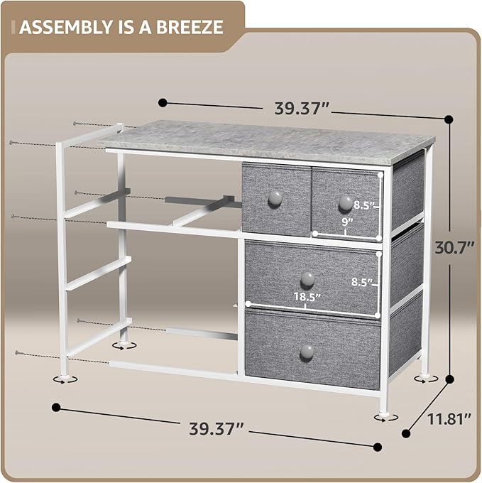Sorbus Dresser with 8 Drawers - Chest Clothing Organizer Unit with Steel Frame Wood Top Knob Handle Easy Pull Fabric Bins - Large Storage Furniture for Bedroom, Hallway, Living Room, Nursery & Closet