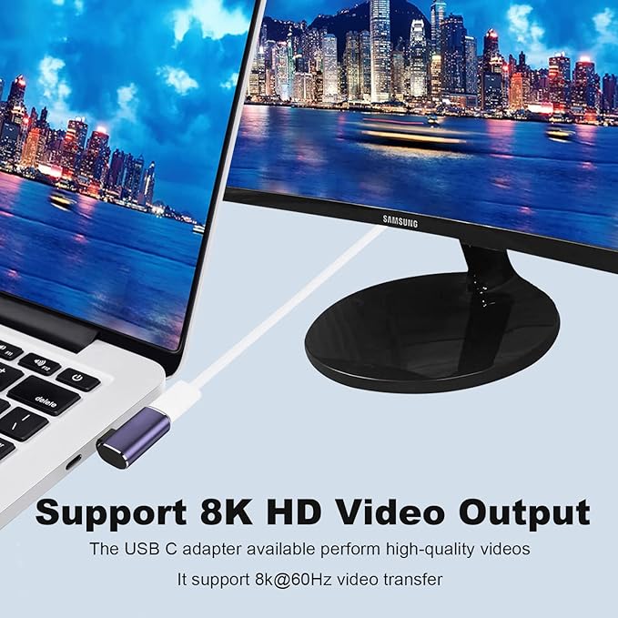 AreMe 2 Pack USB C Male to Female Adapter, 90 Degree Right Angle 100W Type C Extender Adapter for Thunderbolt 4/3, MacBook Pro/Air, Laptop, Phones and More Type C Devices (Purple)