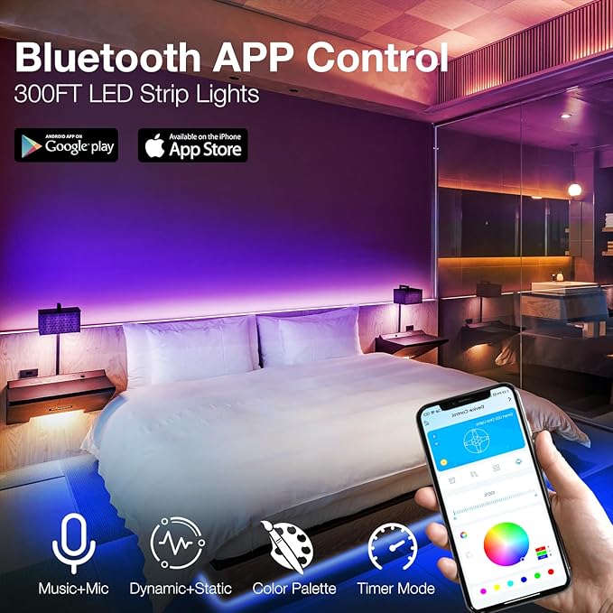 DAYBETTER LED Strip Lights 300 ft, Smart Light with App Remote Control, RGB LED Lights for Bedroom, Music Sync Color Changing for Room Home Decor Party Festival Halloween, Christmas (3 Rolls)