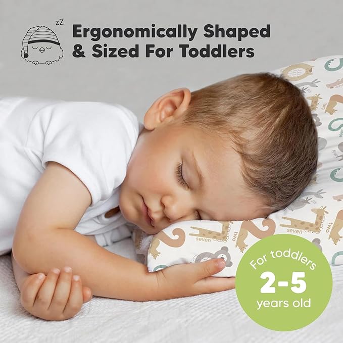 KeaBabies Toddler Pillow with Pillowcase, Jumbo 14X20 - Soft Organic Cotton Toddler Pillows for Sleeping - Machine Washable - Perfect for Travel, Toddler Bed Set (Wild Count)