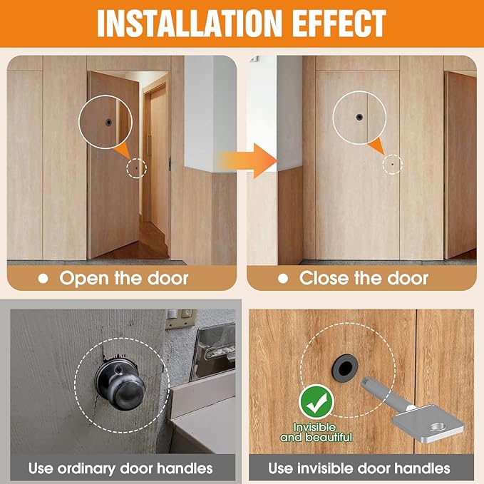 Magnetic Auto-Lock Invisible Door Lock - Single-Sided Hidden Design, Hidden Handle & Mini Keyhole, Aluminum Alloy for Bookshelf Doors/Invisible Doors/Secret Rooms (1, Black)
