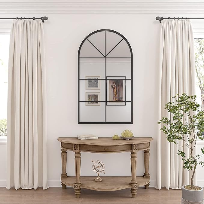 ironsmithn Arched Window Mirror, 41.3"x24" Grid Arch Mirror, Black Metal Windowpane Mirrors for Living Room Fireplace Entryway Bedroom Hallway Home Decor