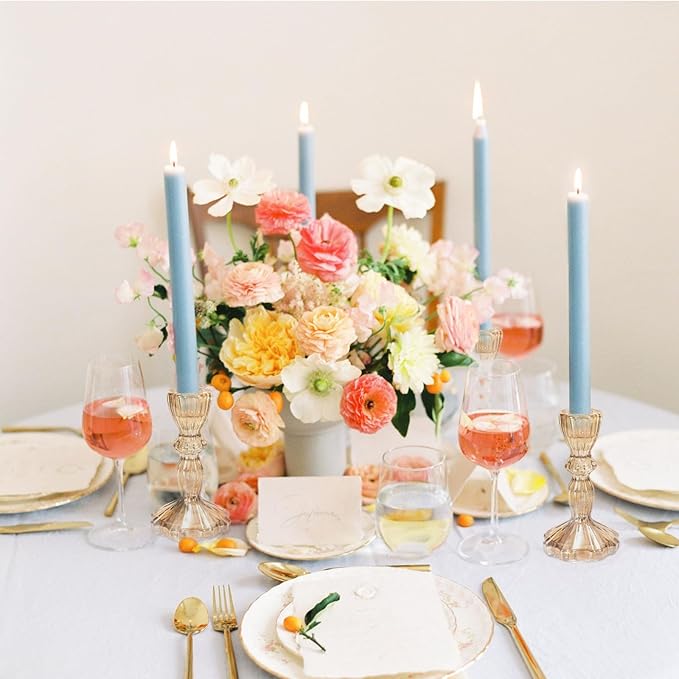 Gold Glass Candlestick Set of 6 Clear Crystal Glass Candle Holders Taper Holder Decor for Wedding Birthday Party