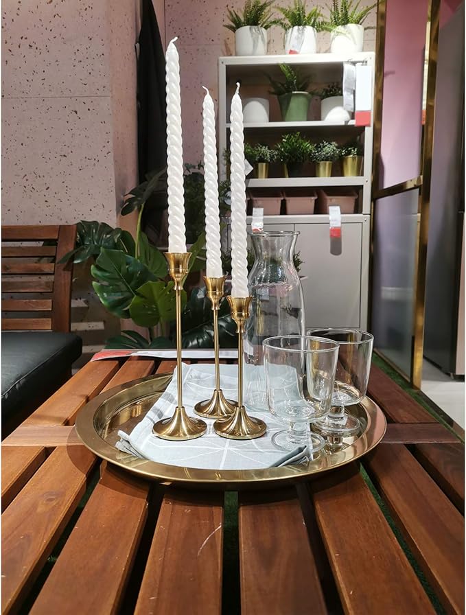 Gold Candlestick Holders Taper Candle Holder - Set of 3 Pcs Brass Gold Candle Stick Holder Centerpieces Decorations for Table, Mantel, Wedding, Dinning, Party(Candles not Include)