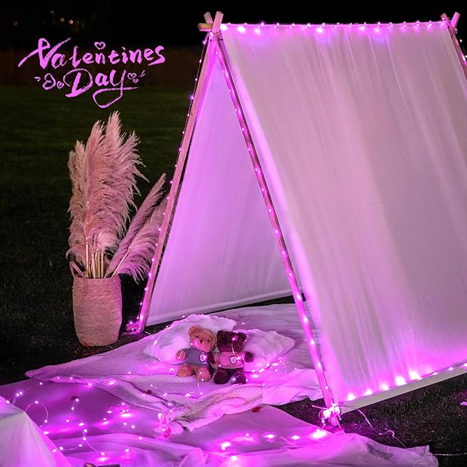 JMEXSUSS 2 Pack Pink Fairy Lights Battery Operated, Total 400 LED 132ft Christmas Twinkle String Lights with Remote, 8 Modes Pink Lights for Christmas Valentine's Day Indoor Bedroom Birthday Decor