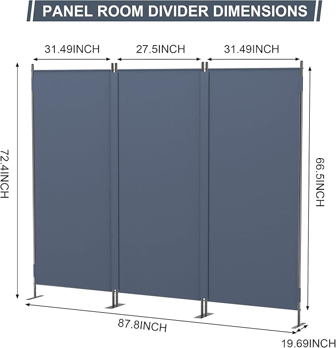 Room Divider Screen JAXPETY 6Ft Room Partition Wall Divider 88" W Folding Privacy Screens Indoor Room Partitions and Dividers Freestanding Room Separator for Office Hospital, Bluish Grey