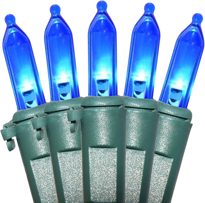 Holiday Essence Blue LED Xmas String Light 100 Count Green Wire 26.9 Ft Incandescent Hanukkah Traditional Light for Indoor Outdoor Home Décor, Wedding Lighting Decoration