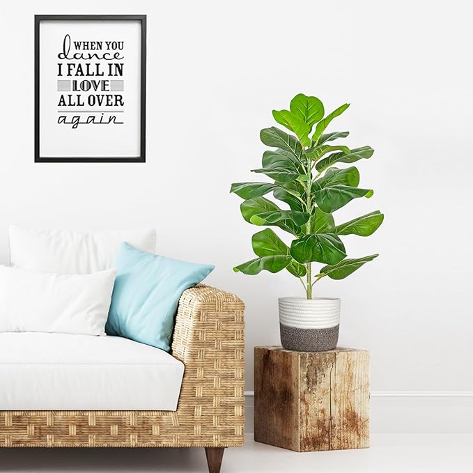 BESAMENATURE Artificial Fiddle Leaf Fig Tree/Faux Ficus Lyrata for Home Office Decoration, 30.5" Tall, with Cotton Rope Basket