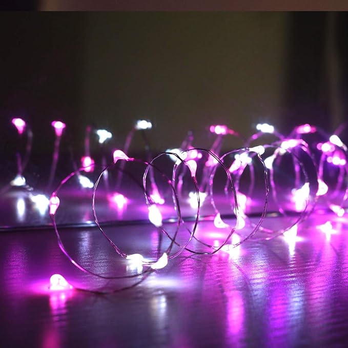 OakHaomie 6 Pack 10ft LED Starry String Lights 30 Micro LEDs on Silvery Copper Wire, CR2032 Batteries Required and Included,for DIY Wedding Christmas Centerpiece Table Decorations(Pink White)