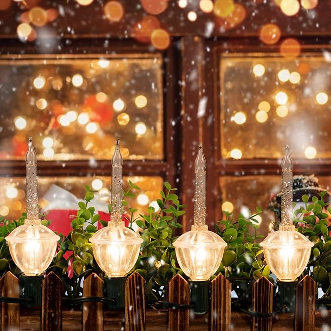Brightown Bubble String Lights, 2 Pcak 9 Counts Traditional Clear Bubble Bulbs with Silver Glitter, Christmas Bubble Lights for Tree Holiday Christmas Celebrations Lighting, Green Wire