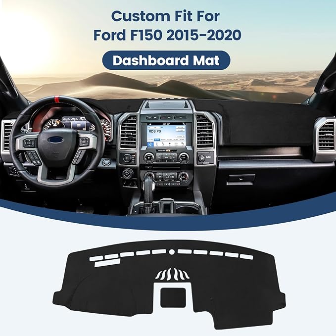 Dashboard Cover Mat Custom Fit for 2015-2020 Ford F150 Dash Cover Nonslip Dash Mat Protector Sunshade No Glare Black