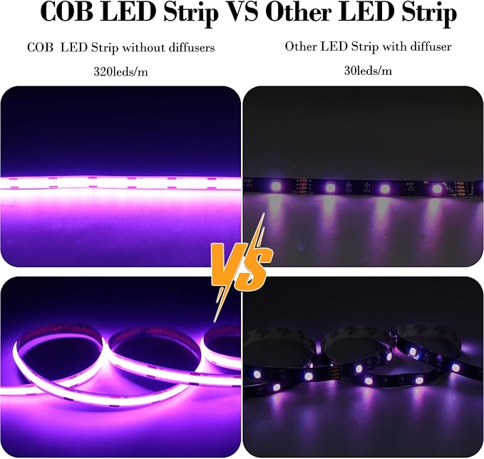 Short LED Strip Lights Purple 5V USB Not Dimmable Flexible COB LED Rope Lights 320LEDs/m Purple Super Bright Bendable Small Tape Lights for Living Room TV Lights Decoration (3.28FT/1M)