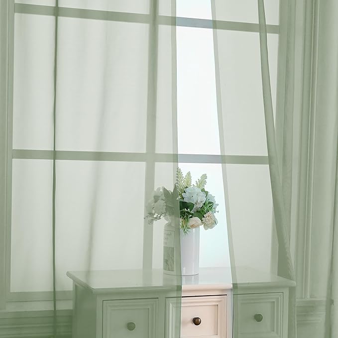 OVZME Bedroom Curtains 2 Panel Sets 84" Inch Length - Transparent Light Weight Soft Window Treatment Panels for Study Room/Living Room/Guest Room, Sage Green, Per Panel W42 X L84 inches
