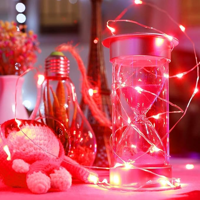 Led Fairy Lights Battery Operated, 1 Pack Mini Battery Powered Copper Wire Starry Fairy Lights for Bedroom, Christmas, Parties, Wedding, Centerpiece, Decoration (5m/16ft Red)