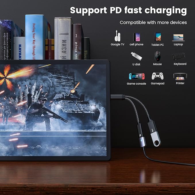MOGOOD USB C OTG Splitter with 60W PD Fast Charging, USB-C to USB-A + USB-C Adapter – Charge & Transfer Data, Works with Steam Deck, Chromecast, ONN 4K Plus, Galaxy, Pixel, Switch, PiKVM, Octo4a
