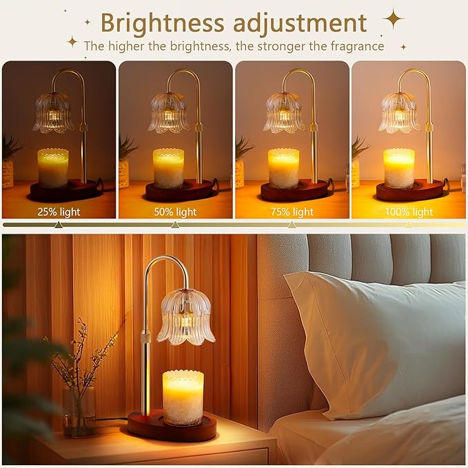 Candle Warmer Lamp Electric Timer - Vintage Heater Candles Warming Height Adjustable Dimmable Warmers Flower Lamps No Flame Heat Warm Melt Wax Jar Modern Home