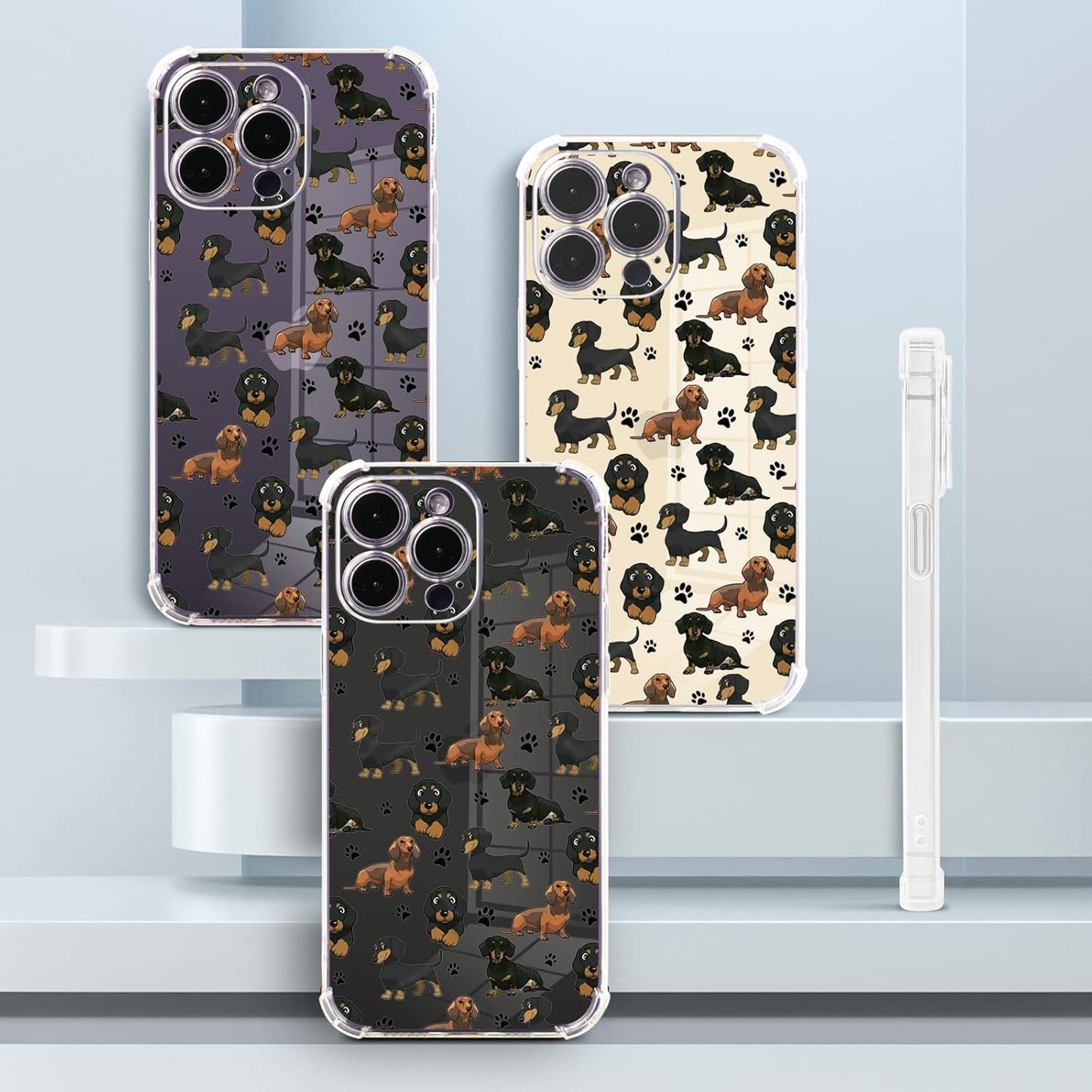 Roemary Puppy Case for iPhone 12 Mini, Clear Dachshunds Paws Design with Screen Protector [Buffertech 6.6 ft Drop