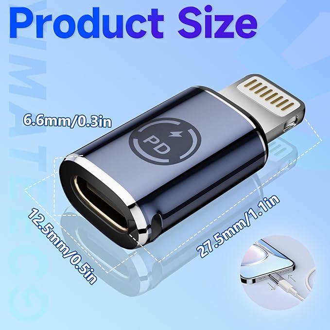 USB C to Lightning Adapter 2 Pack USB-C Female to Male Lightning Adapter Support 27W PD Fast Charging&Data Transfer, L-ightning to USB Type C Cable for iPhone Series, Not for Audio/OTG (2Pcs)