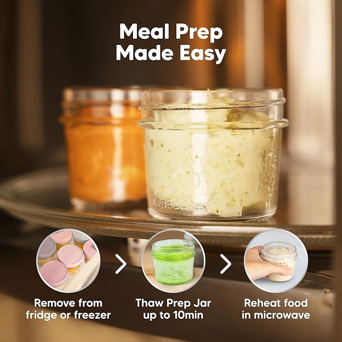 KeaBabies 6pk 4oz Glass Baby Food Containers with Lids - Leak-Proof, Microwavable Small Glass Jars, Baby Purees & Toddler Snack Storage Containers, BPA-Free, Dishwasher & Freezer Safe (Roseate)