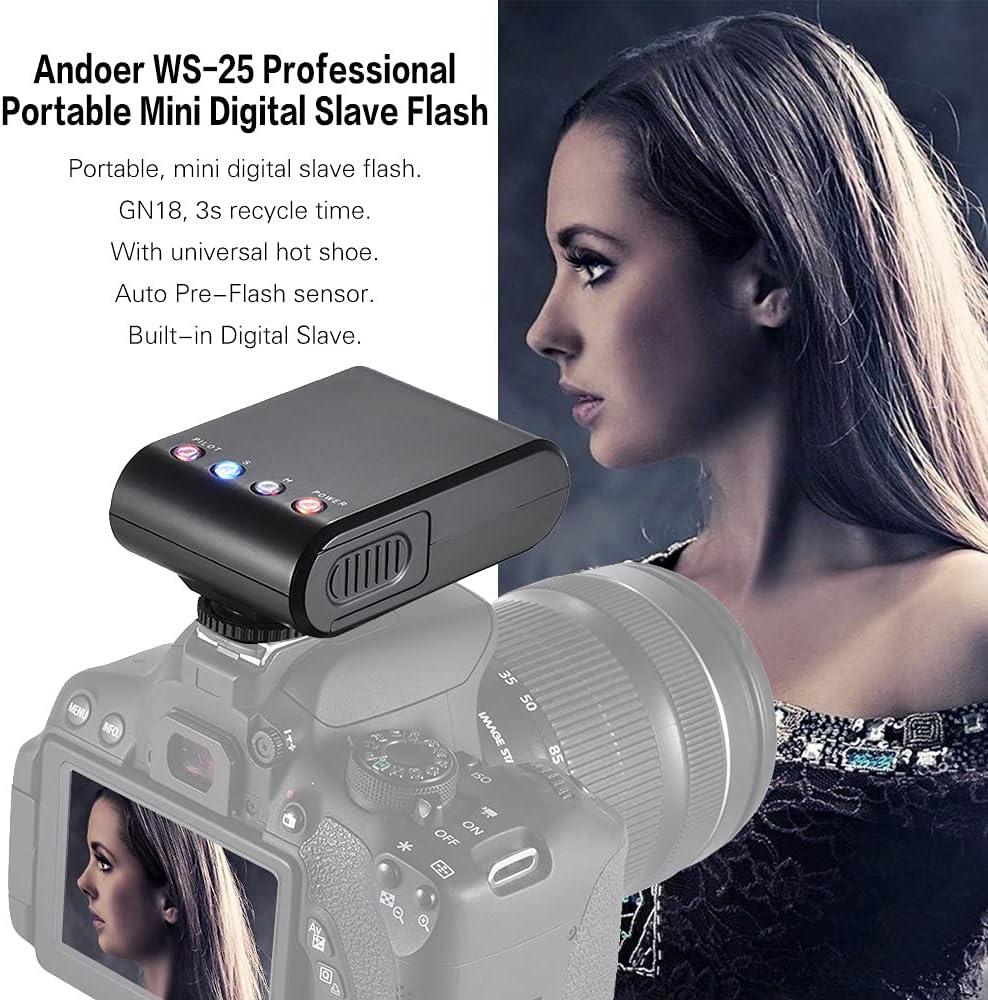 WS-25 Professional Mini Digital Slave Flash Speedlite On-Camera Flash with Universal Hot Shoe GN18 for Canon Nikon