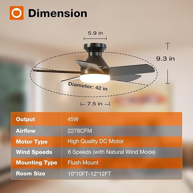 addlon Ceiling Fans with Lights, 32 inch Low Profile Ceiling Fan with Light and Remote Control, Flush Mount, Reversible, 3CCT, Dimmable, Quiet, Black Small Ceiling Fan for Bedroom Indoor/Outdoor Use