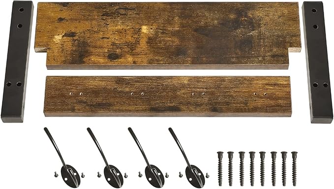YMYNY Coat Rack Shelf Wall Mounted, Coat Hooks Set of 2, Entryway Coat Hanger with 8 Hooks, 31.5" Wall Floating Shelf with Hat Rack, for Kitchen, Bedroom, Bathroom, Rustic Brown UHWS001H-2