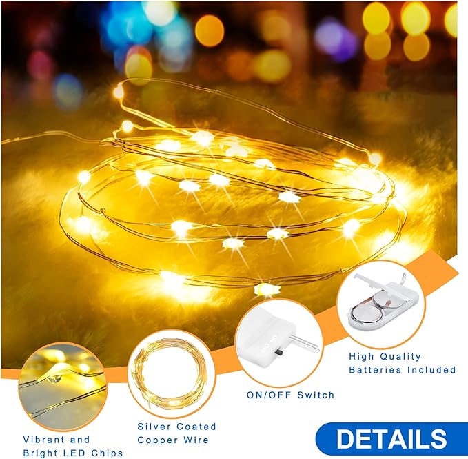 Warm White Fairy Lights Battery Operated, 7ft Mini Lights for Mason Jar, 12-Pack 20 Small LED String Lights for Crafts Bedroom Wedding Party Table Bottle Christmas Firefly Fairy Decoration