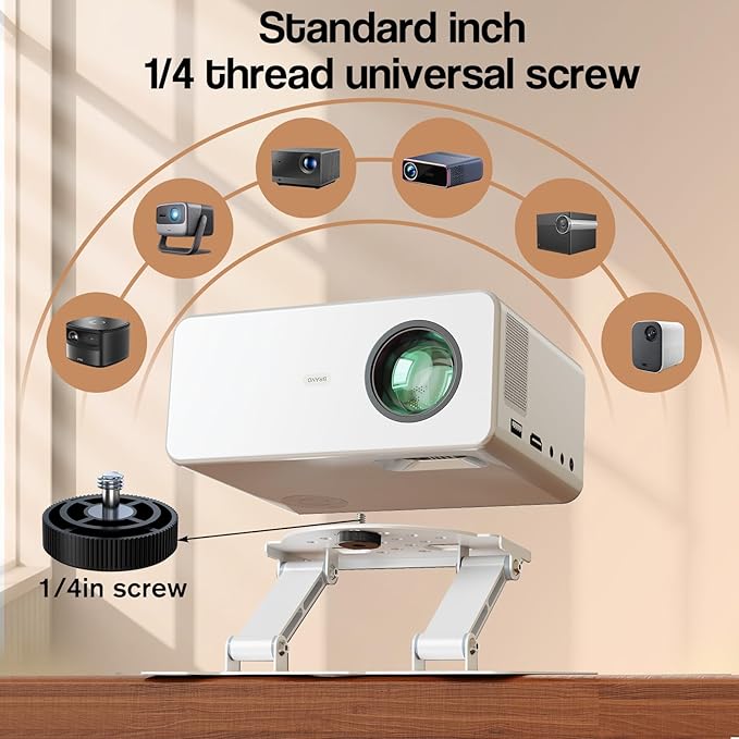 Adjustable Projector Stand & Mount - 3-in-1 Ceiling/Wall/Table Mount with 180° Dual-Axis Rotation, Universal 1/4" Screw, Multi-Hole Design, Anti-Slip Pads for Secure Projector Holder