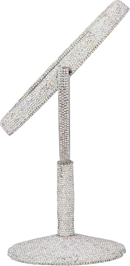 TISHAA Bling Makeup Vanity Mirror - Luxury Stand Double Sided Mirror Crystal Rhinestone Portable Desk Bathroom Bedroom (2X Magnification)