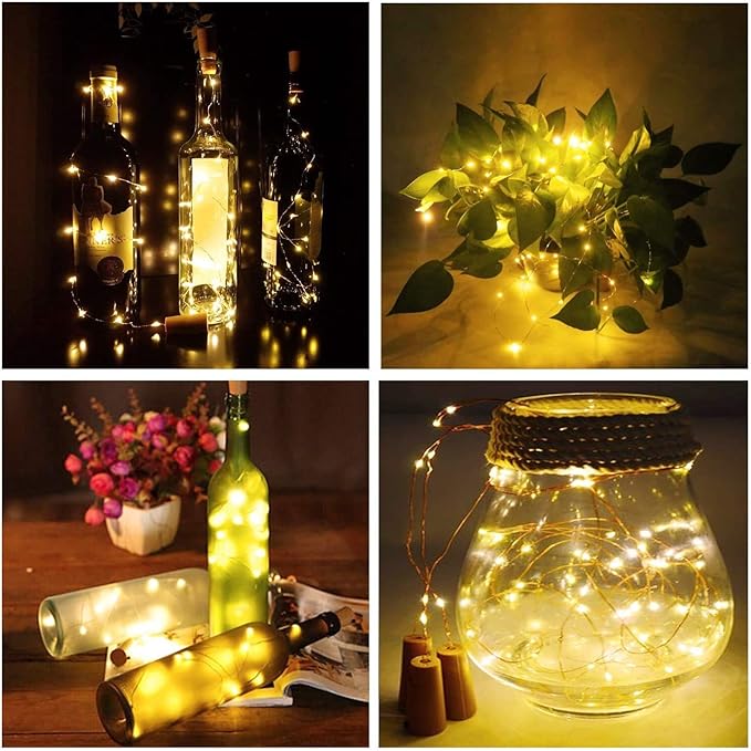 YJFWAL 24Pack 20LED Wine Bottle Lights with Cork, Silver Copper Wire Fairy Mini String Lights, Battery Operated for DIY, Party, Wedding, Christmas, Halloween Decor (Warm White)