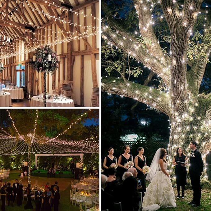 Christmas String Lights,33FT 100 LEDs White Chritsmas Tree Lights Indoor Connectable String Light Clear Wire 8 Modes Plug in for Room Tree Wedding Decoration