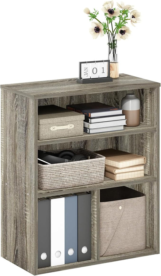 Furinno PASIR Book Shelf, 3-Tier Display Bookshelf, Bookcase, 11.8 x 23.6 x 28.2, for Living Room, Bedroom, Home Office, French Oak