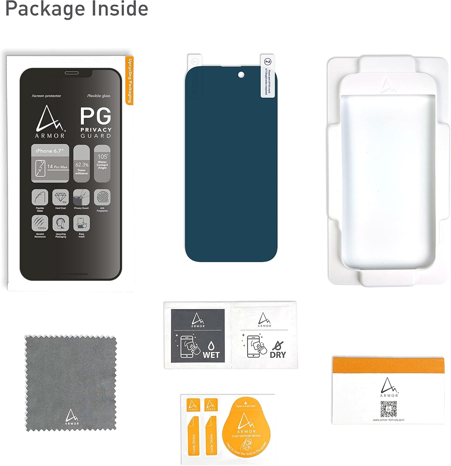 iPhone 14 Pro Max ARMOR Flexible Glass Screen Protector, 9H Privacy Guard for ultimate protection.