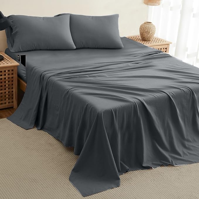DREAMCARE Full Size Sheets – 4 pcs Cooling Sheets – up to 21” Deep Full Sheet Set – Hotel Luxury Sheets & Pillowcases – Superior Softness 100% Fine Microfiber with Side Pocket – DGray
