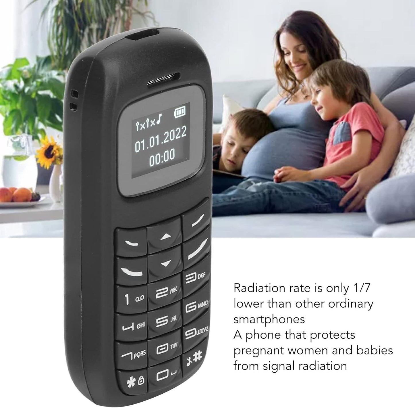 GOWENIC BM70 Mini Smartphone, 2G Unlocked Mobile Phone, 0.66 Inch Screen, Dual SIM, Bluetooth Music Player (Black)
