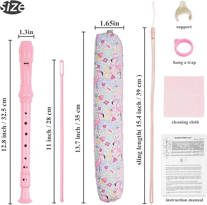 Recorder Instrument for Beginner Adults,8-Hole Soprano Descant Recorder Music Flute with Cleaning Rod & Case Bag For Home Entertainment(2-Pink Flamingo2)