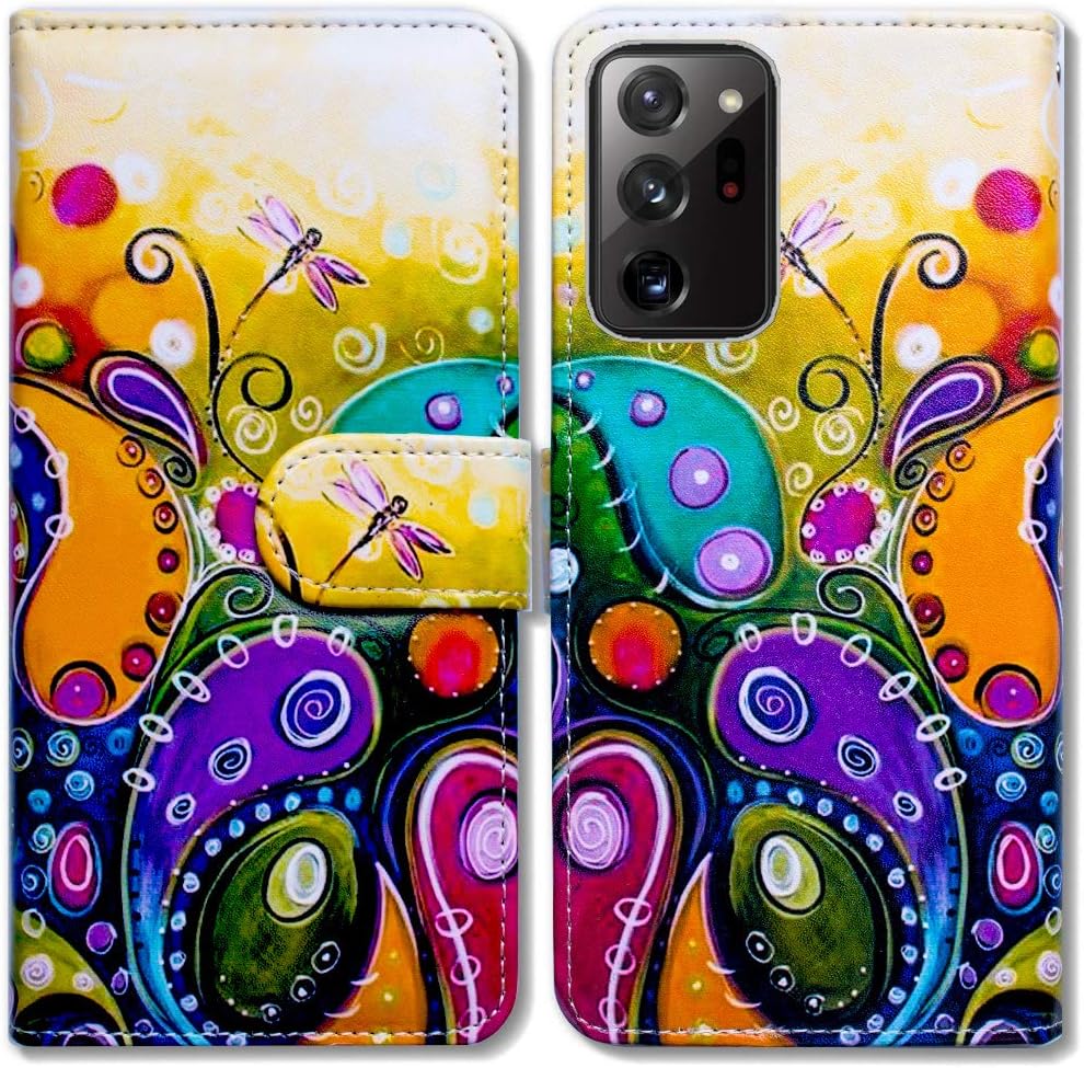 Samsung Galaxy Note 20 Ultra 5G Leather Flip Case, Colorful Dragonfly with Card Slot, Kickstand, Magnetic