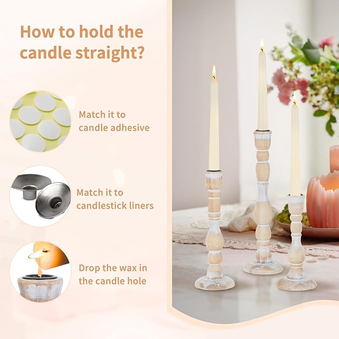 NUPTIO Taper Candle Holders Boho: Set of 6 Tall Wooden Candlestick Holder for Thanksgiving Table Centerpieces Decoration