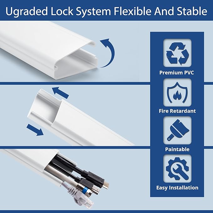 47in TV Cord Hider, YCLYC Cord Hider for Wall Mount TV, Large Cable Hider, Paintable Wire Covers for Cords, Cable Management Cord Organizer, Wire Hiders for TV on Wall 3*L15.7in W2in H0.7in, White