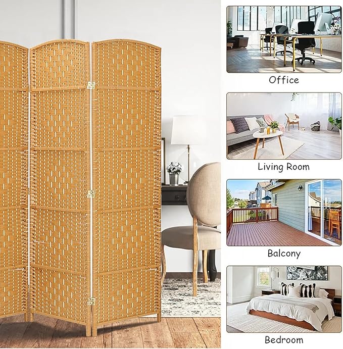 Rose Home Fashion Room Divider, 6 ft Tall Room Dividers and Folding Privacy Screens, 16in Privacy Screen 8 Panel Light Beige Space Temporary Wall Foldable Partition Separation