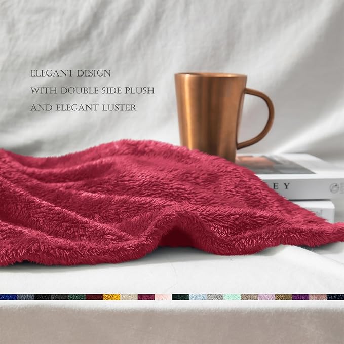 Exclusivo Mezcla Plush Fuzzy Fleece Throw Blanket Extra Large, Super Soft, Fluffy and Warm Blankets for Couch, Bed, Suitable for All Seasons (50x70 Inches, Deep Red)