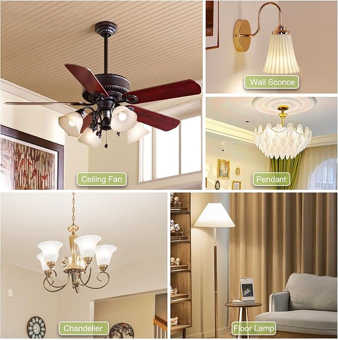 hansang E26 Ceiling Fan Light Bulbs, 4000K Natural Daylight, 60 Watts Equivalent, A15 LED Small Light Bulb, E26 Standard Base Refrigerator Light Bulb, 600lm, 120V, CRI85+, 120V, Non-Dimmable 6 Pack