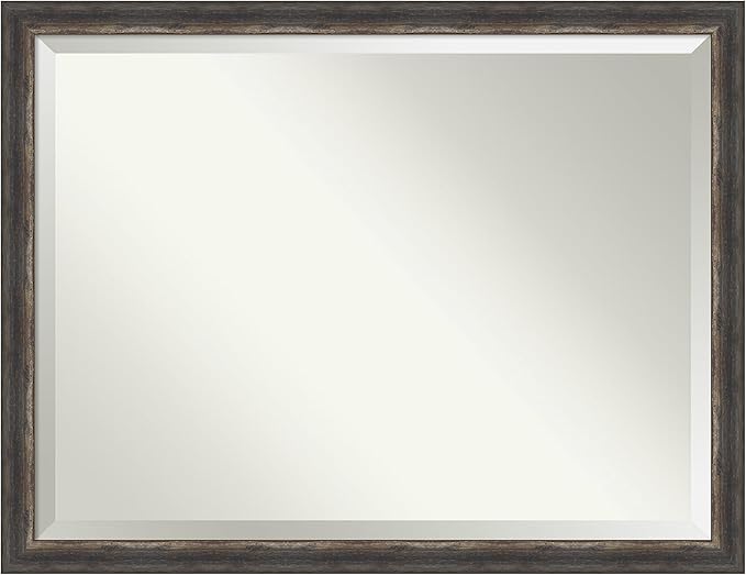 Amanti Art Brown Bathroom Mirror for Over Sink, 33x43 Bark Rustic Char Narrow Rectangle Vanity Mirror, X-Large Country Rustic Frame, Hangs Horizonally and Vertically, Bathroom Wall Decor, Beveled Edge