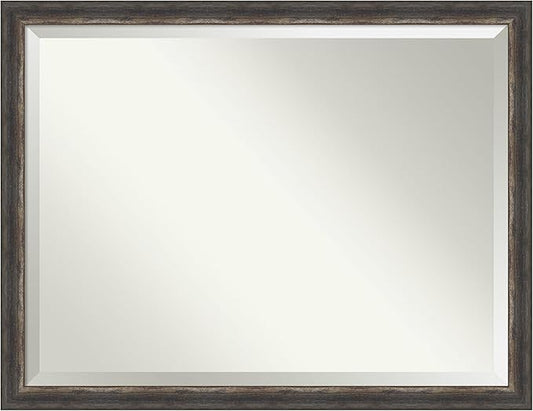 Amanti Art Brown Bathroom Mirror for Over Sink, 33x43 Bark Rustic Char Narrow Rectangle Vanity Mirror, X-Large Country Rustic Frame, Hangs Horizonally and Vertically, Bathroom Wall Decor, Beveled Edge